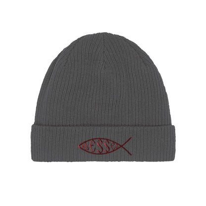 Bio-Baumwoll-Beanie "Blessed" Fisch-Symbol