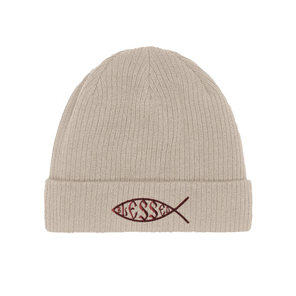 Bio-Baumwoll-Beanie "Blessed" Fisch-Symbol